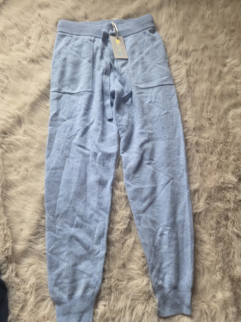 Brodie Cashmere Light Blue Knit Drawstring Joggers